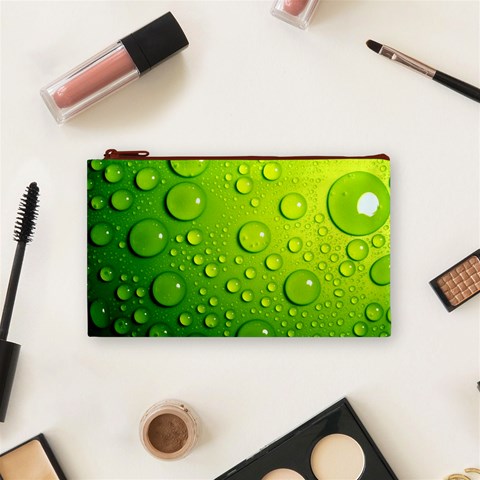 Green Water Drops Cosmetic Bag (Small) from ArtsNow.com Front