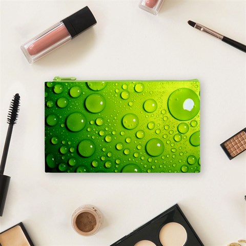Green Water Drops Cosmetic Bag (Small) from ArtsNow.com Front
