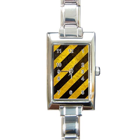 Black And Yellow Caution Rectangle Italian Charm Watch from ArtsNow.com Front