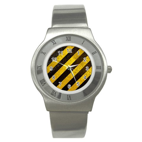 Black And Yellow Caution Stainless Steel Watch from ArtsNow.com Front