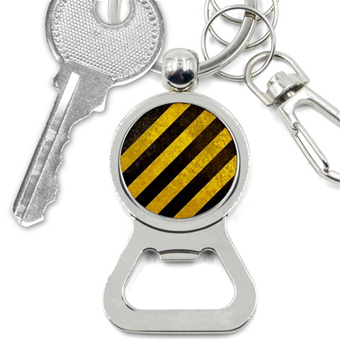 Black And Yellow Caution Bottle Opener Key Chain from ArtsNow.com Front