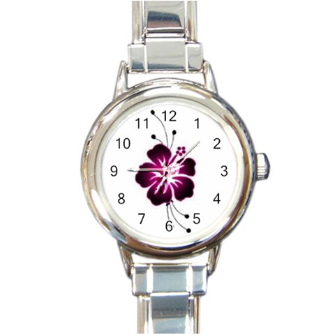 Pink Hawaiian Flower Round Italian Charm Watch from ArtsNow.com Front