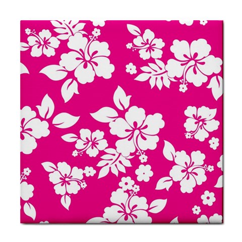 Pink Hawaiian Flowers Tile Coaster from ArtsNow.com Front