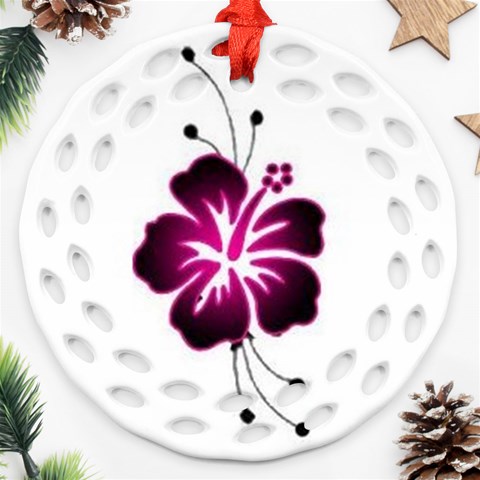 Pink Hawaiian Flower Ornament (Round Filigree) from ArtsNow.com Front