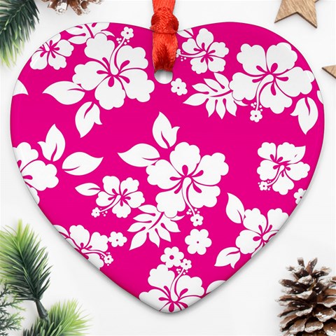 Pink Hawaiian Flowers Ornament (Heart) from ArtsNow.com Front