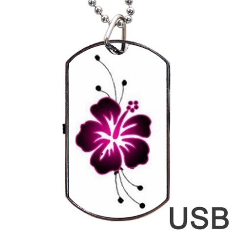 Pink Hawaiian Flower Dog Tag USB Flash (Two Sides) from ArtsNow.com Back