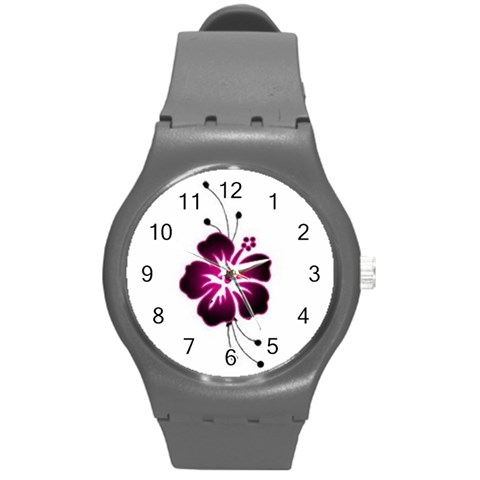 Pink Hawaiian Flower Round Plastic Sport Watch (M) from ArtsNow.com Front