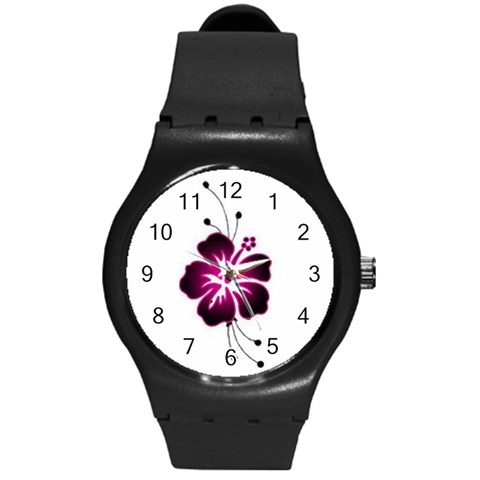 Pink Hawaiian Flower Round Plastic Sport Watch (M) from ArtsNow.com Front