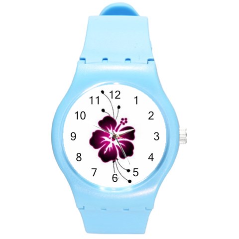 Pink Hawaiian Flower Round Plastic Sport Watch (M) from ArtsNow.com Front