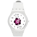 Pink Hawaiian Flower Round Plastic Sport Watch (M)