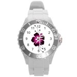 Pink Hawaiian Flower Round Plastic Sport Watch (L)