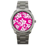 Pink Hawaiian Flowers Sport Metal Watch