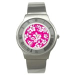 Pink Hawaiian Flowers Stainless Steel Watch