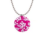 Pink Hawaiian Flowers 1  Button Necklace