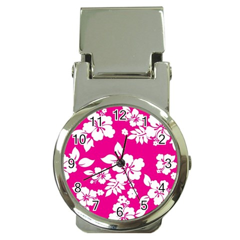 Pink Hawaiian Flowers Money Clip Watch from ArtsNow.com Front