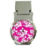 Pink Hawaiian Flowers Money Clip Watch