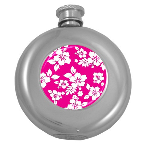 Pink Hawaiian Flowers Hip Flask (5 oz) from ArtsNow.com Front