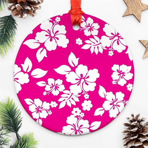 Pink Hawaiian Flowers Round Ornament (Two Sides) from ArtsNow.com Front