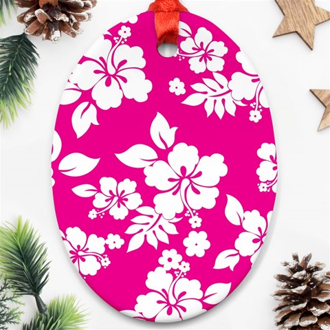 Pink Hawaiian Flowers Oval Ornament (Two Sides) from ArtsNow.com Front
