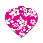 Pink Hawaiian Flowers Dog Tag Heart (Two Sides)