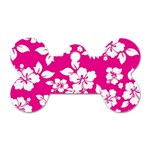 Pink Hawaiian Flowers Dog Tag Bone (One Side)