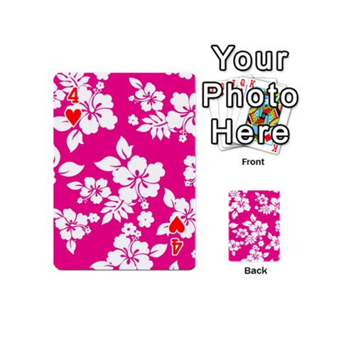 Pink Hawaiian Flowers Playing Cards 54 (Mini) from ArtsNow.com Front - Heart4