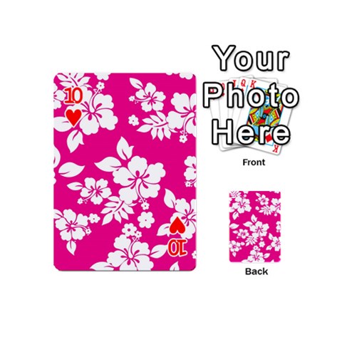 Pink Hawaiian Flowers Playing Cards 54 (Mini) from ArtsNow.com Front - Heart10