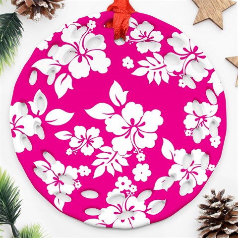 Pink Hawaiian Flowers Ornament (Round Filigree) from ArtsNow.com Front