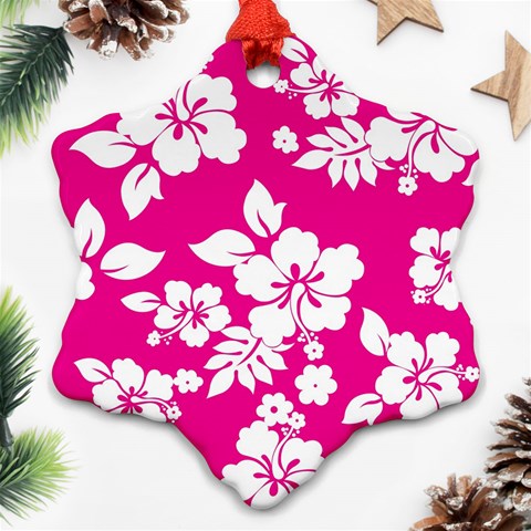 Pink Hawaiian Flowers Snowflake Ornament (Two Sides) from ArtsNow.com Front