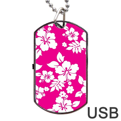 Pink Hawaiian Flowers Dog Tag USB Flash (Two Sides) from ArtsNow.com Front