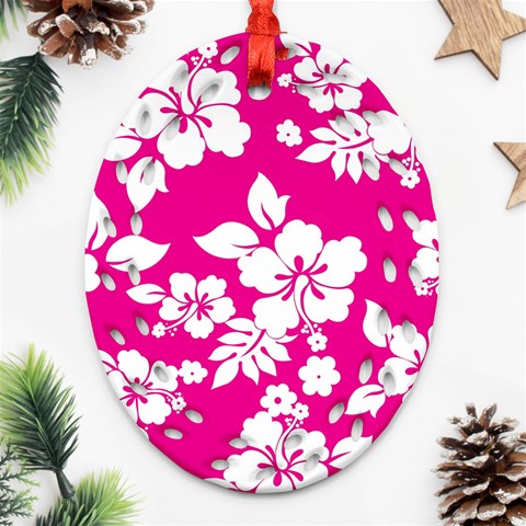Pink Hawaiian Flowers Oval Filigree Ornament (Two Sides) from ArtsNow.com Front