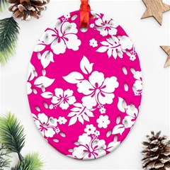 Pink Hawaiian Flowers Oval Filigree Ornament (Two Sides) from ArtsNow.com Front