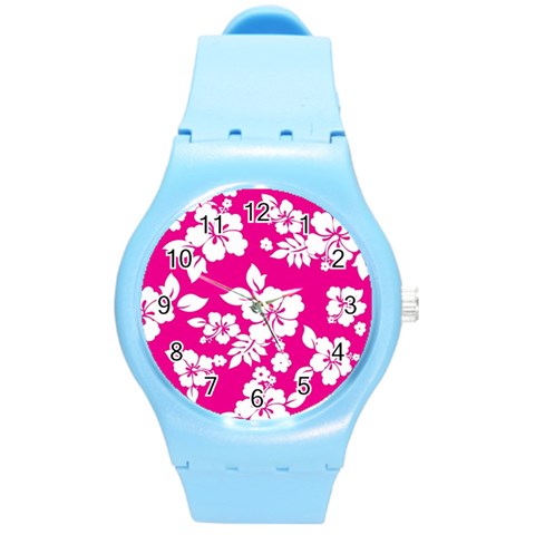Pink Hawaiian Flowers Round Plastic Sport Watch (M) from ArtsNow.com Front
