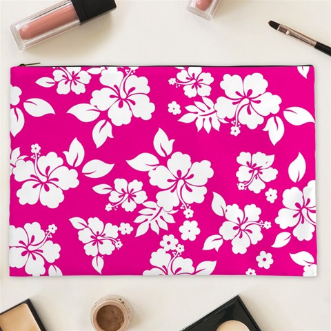 Pink Hawaiian Flowers Cosmetic Bag (XXL) from ArtsNow.com Front