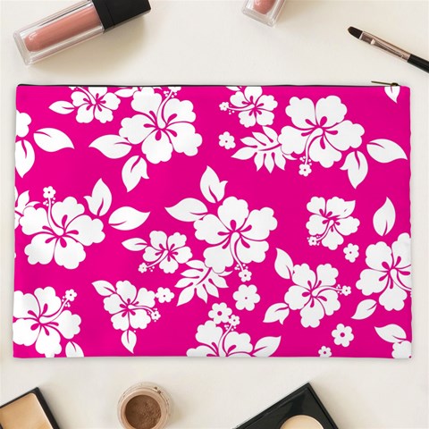 Pink Hawaiian Flowers Cosmetic Bag (XXL) from ArtsNow.com Back