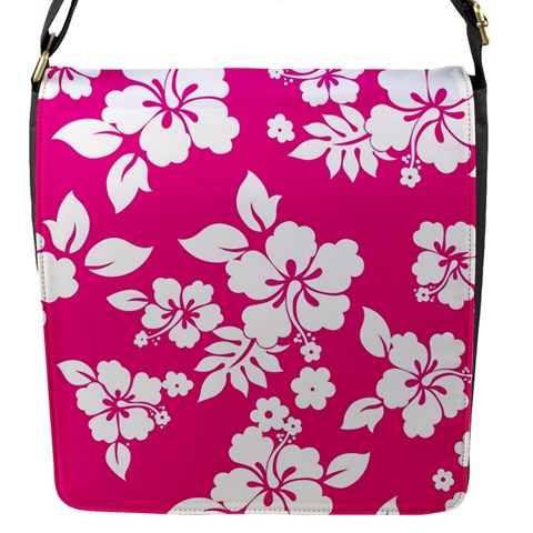 Pink Hawaiian Flowers Flap Closure Messenger Bag (S) from ArtsNow.com Front