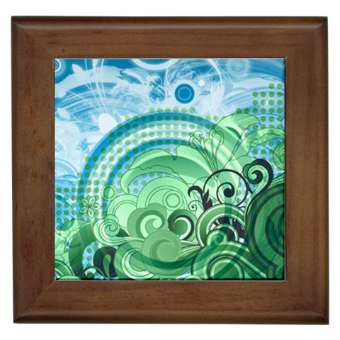 Blue Green Circle Design Framed Tile from ArtsNow.com Front