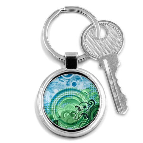 Blue Green Circle Design Key Chain (Round) from ArtsNow.com Front