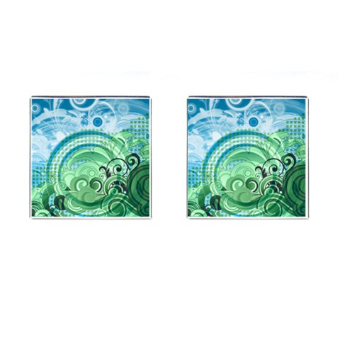 Blue Green Circle Design Cufflinks (Square) from ArtsNow.com Front(Pair)