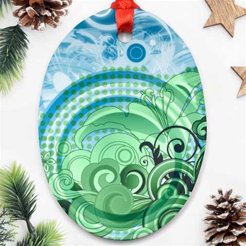 Blue Green Circle Design Oval Ornament (Two Sides) from ArtsNow.com Front