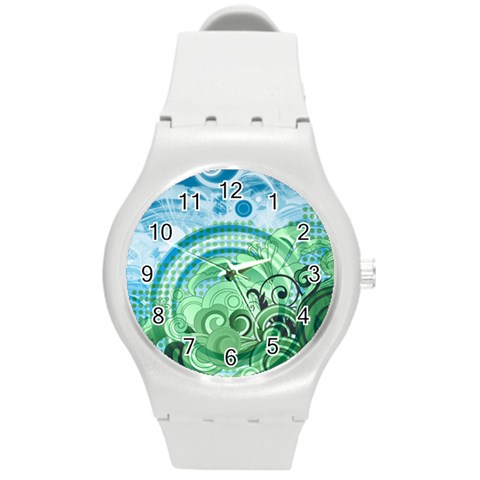 Blue Green Circle Design Round Plastic Sport Watch (M) from ArtsNow.com Front