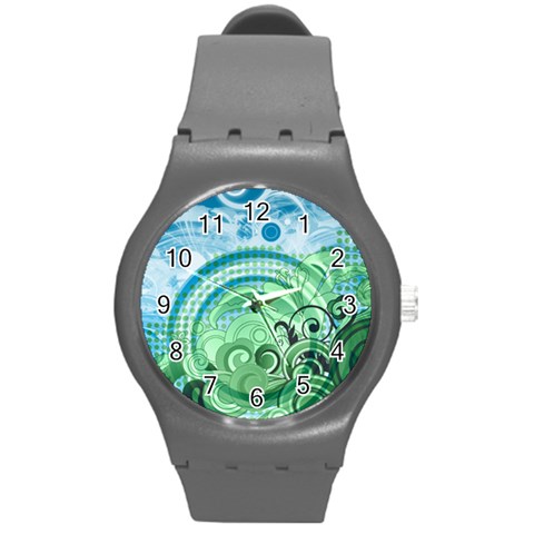 Blue Green Circle Design Round Plastic Sport Watch (M) from ArtsNow.com Front