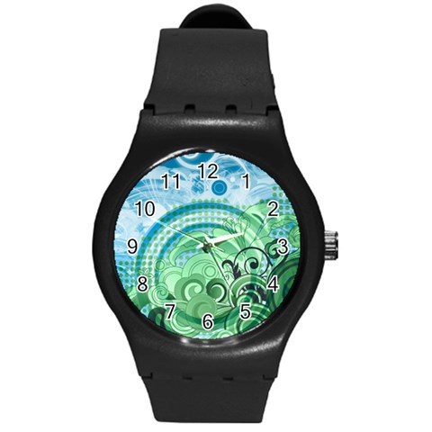 Blue Green Circle Design Round Plastic Sport Watch (M) from ArtsNow.com Front