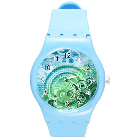 Blue Green Circle Design Round Plastic Sport Watch (M) from ArtsNow.com Front