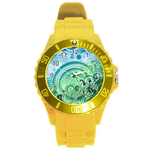 Blue Green Circle Design Round Plastic Sport Watch (L) from ArtsNow.com Front