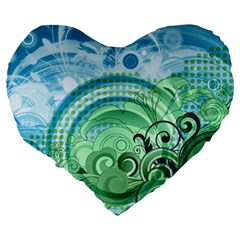 Blue Green Circle Design Large 19  Premium Flano Heart Shape Cushion from ArtsNow.com Back