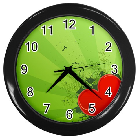 Red Heart Art Wall Clock (Black) from ArtsNow.com Front