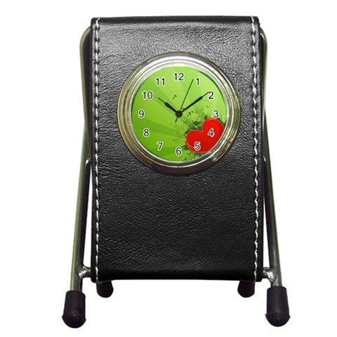 Red Heart Art Pen Holder Desk Clock from ArtsNow.com Front