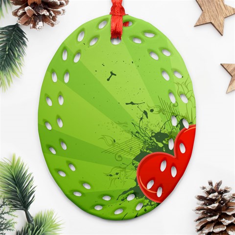 Red Heart Art Oval Filigree Ornament (Two Sides) from ArtsNow.com Front