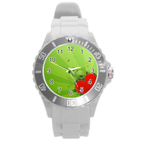 Red Heart Art Round Plastic Sport Watch (L) from ArtsNow.com Front